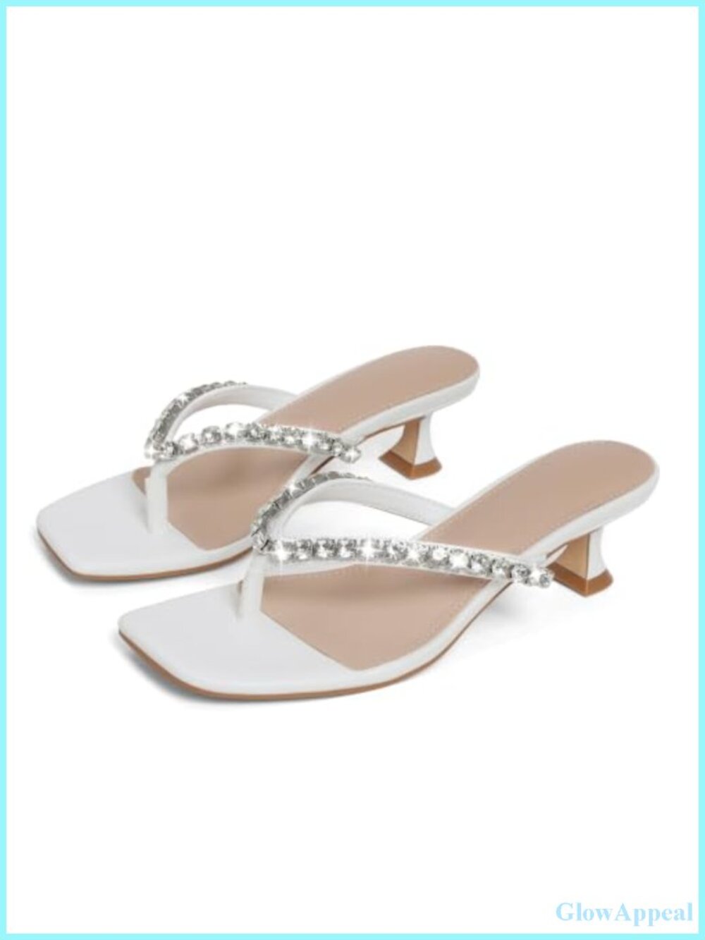 Rhinestone Square Toe Kitten Heel Flip Flop Sandals